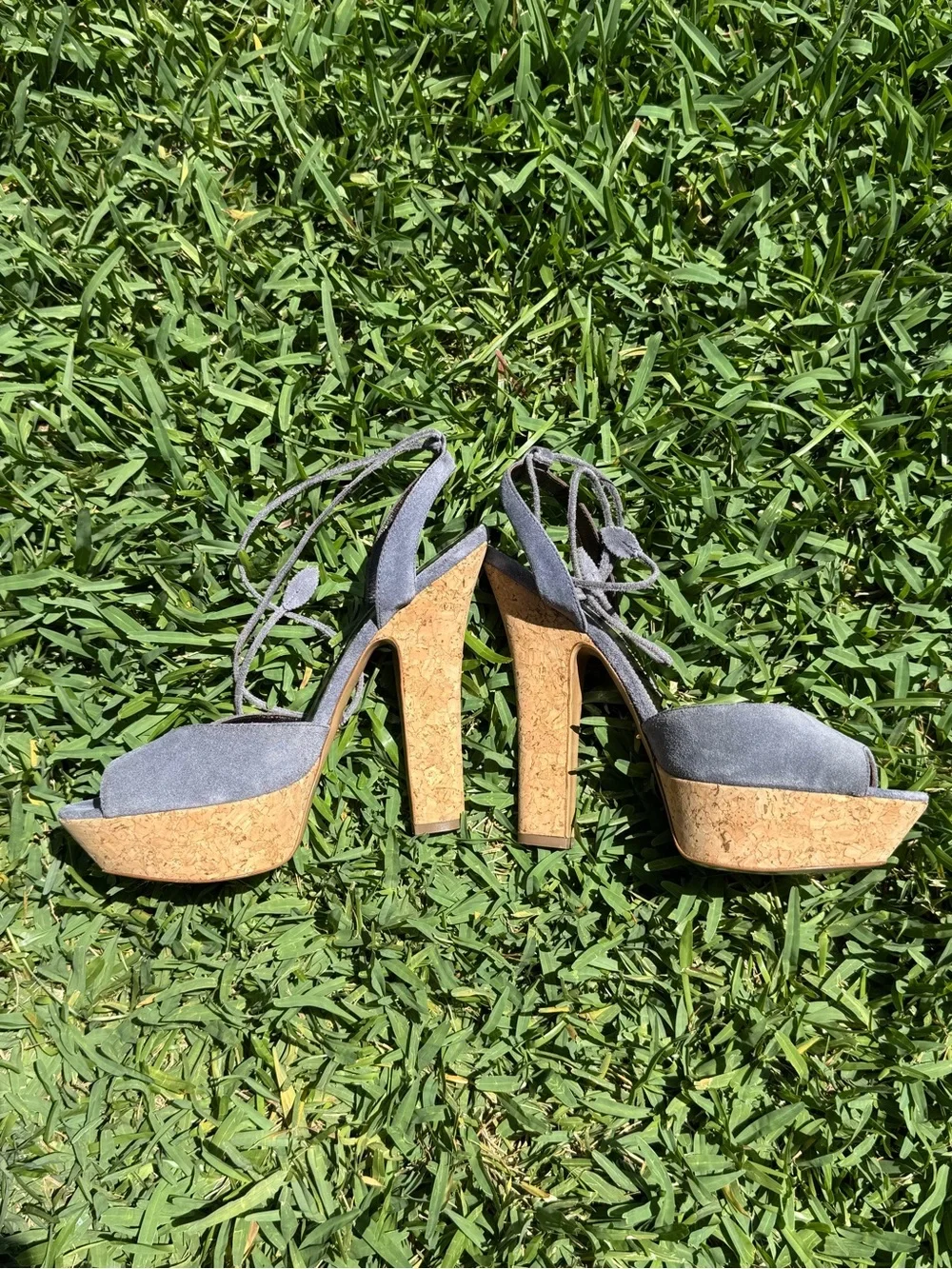 Sergio Rossi Gray Suede Lace-Up Heels